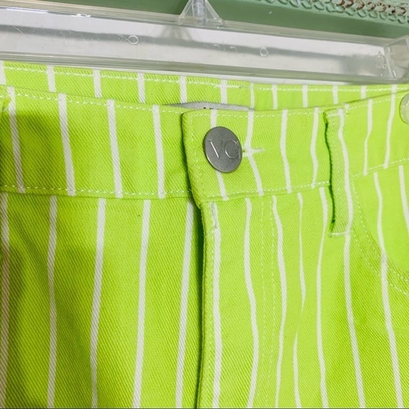 Victor Glemaud Lime Green White Pinstripe Jeans straight skinny size 8 women’s - Picture 4 of 9